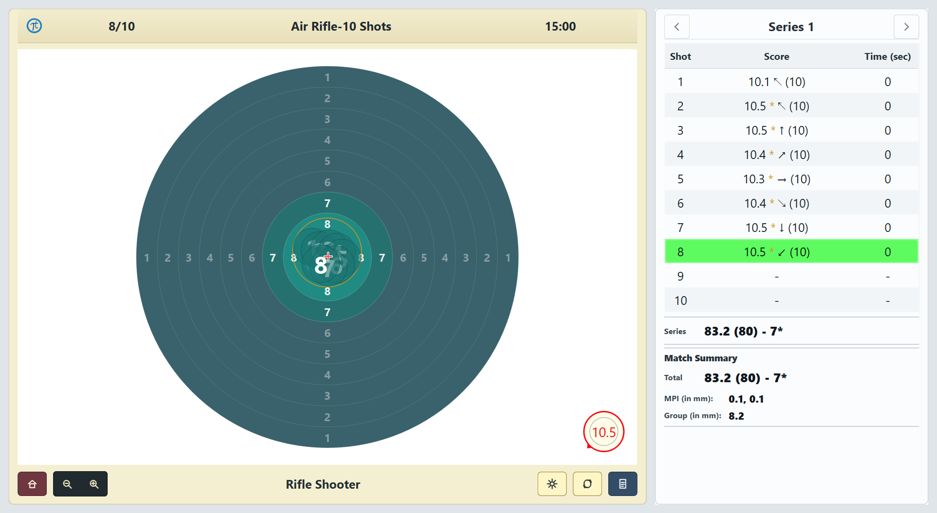 Tachus Scoring Software Air Rifle Focus Mode target with shot group