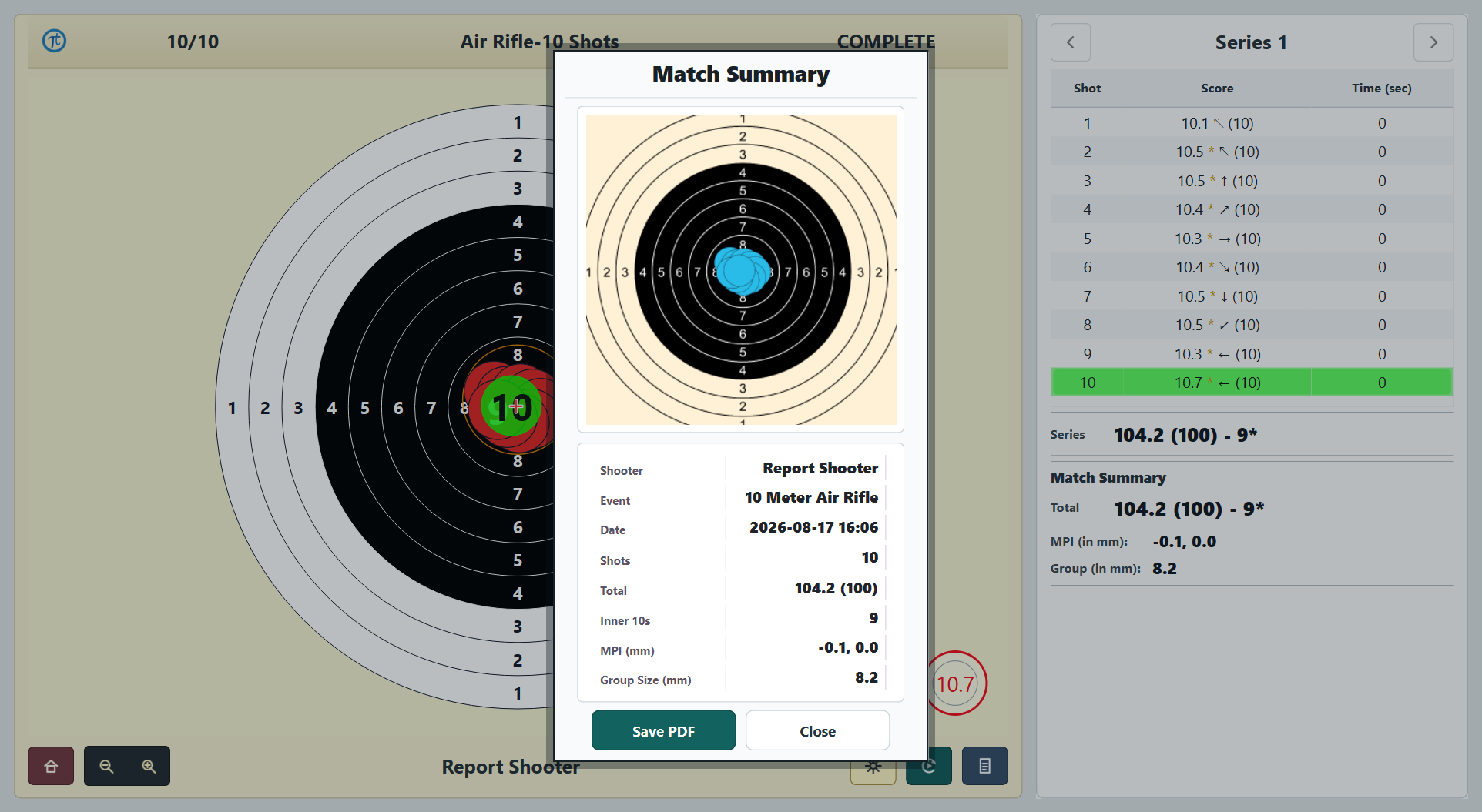 Tachus Scoring Software match summary PDF preview