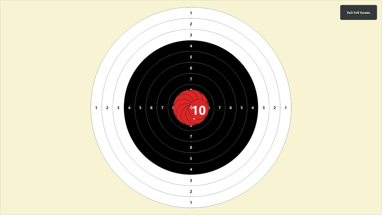 Tachus Scoring Software target-only full screen showing a target and pellets